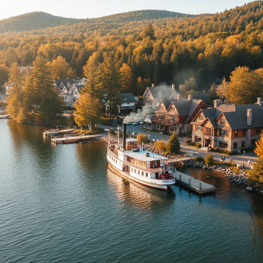 Gravenhurst wharf on Muskoka Bay with the RMS Segwun steamship docked