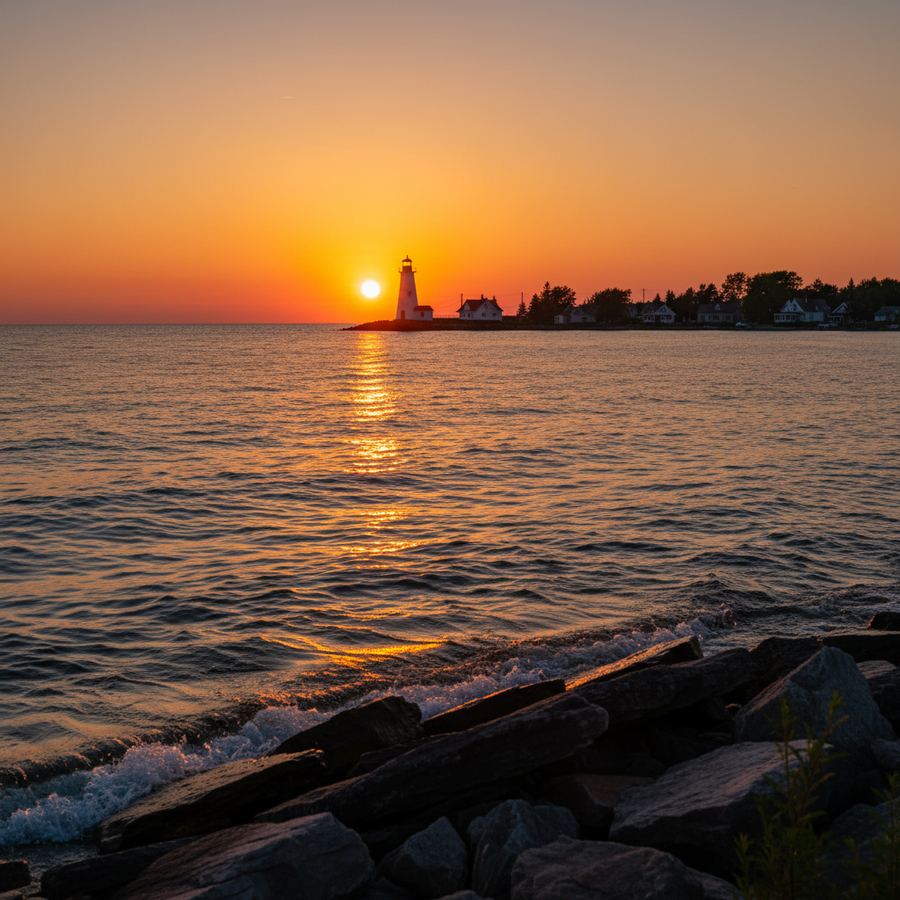 Sunset over Lake Huron from Kincardine's waterfront