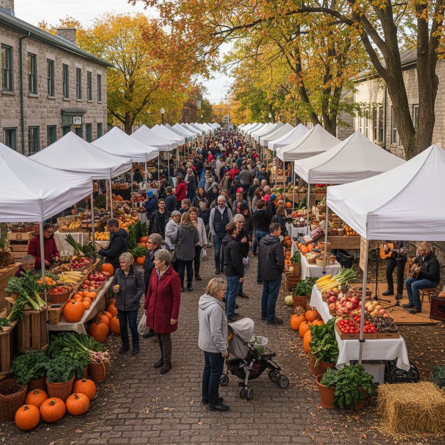 Vendors and shoppers at an Ontario farmers market
