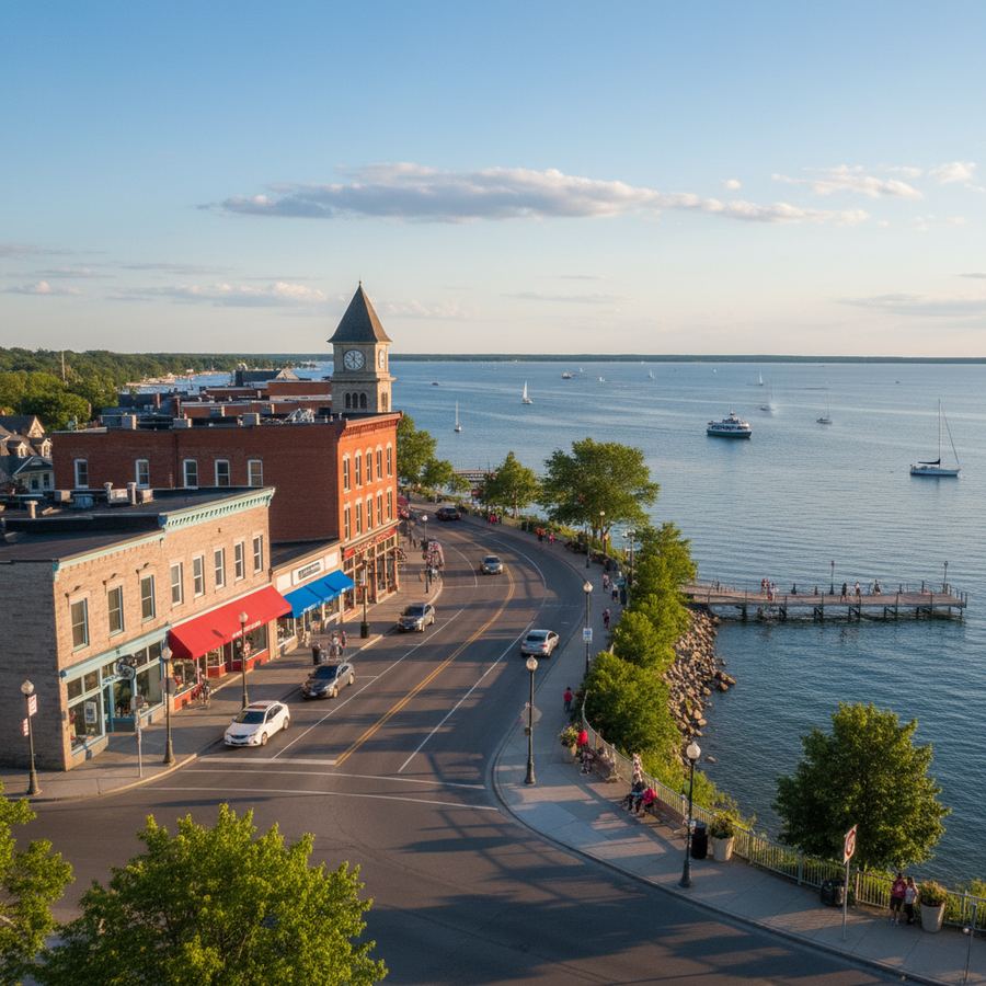 Lake Couchiching waterfront in Orillia, Ontario